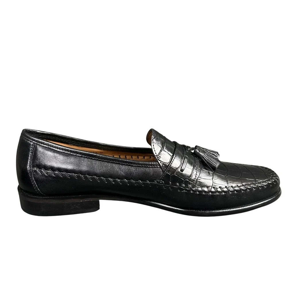 Florsheim Pica Mens Black‎ Croc Embossed Leather Tassel Loafers Dress Shoes 13D